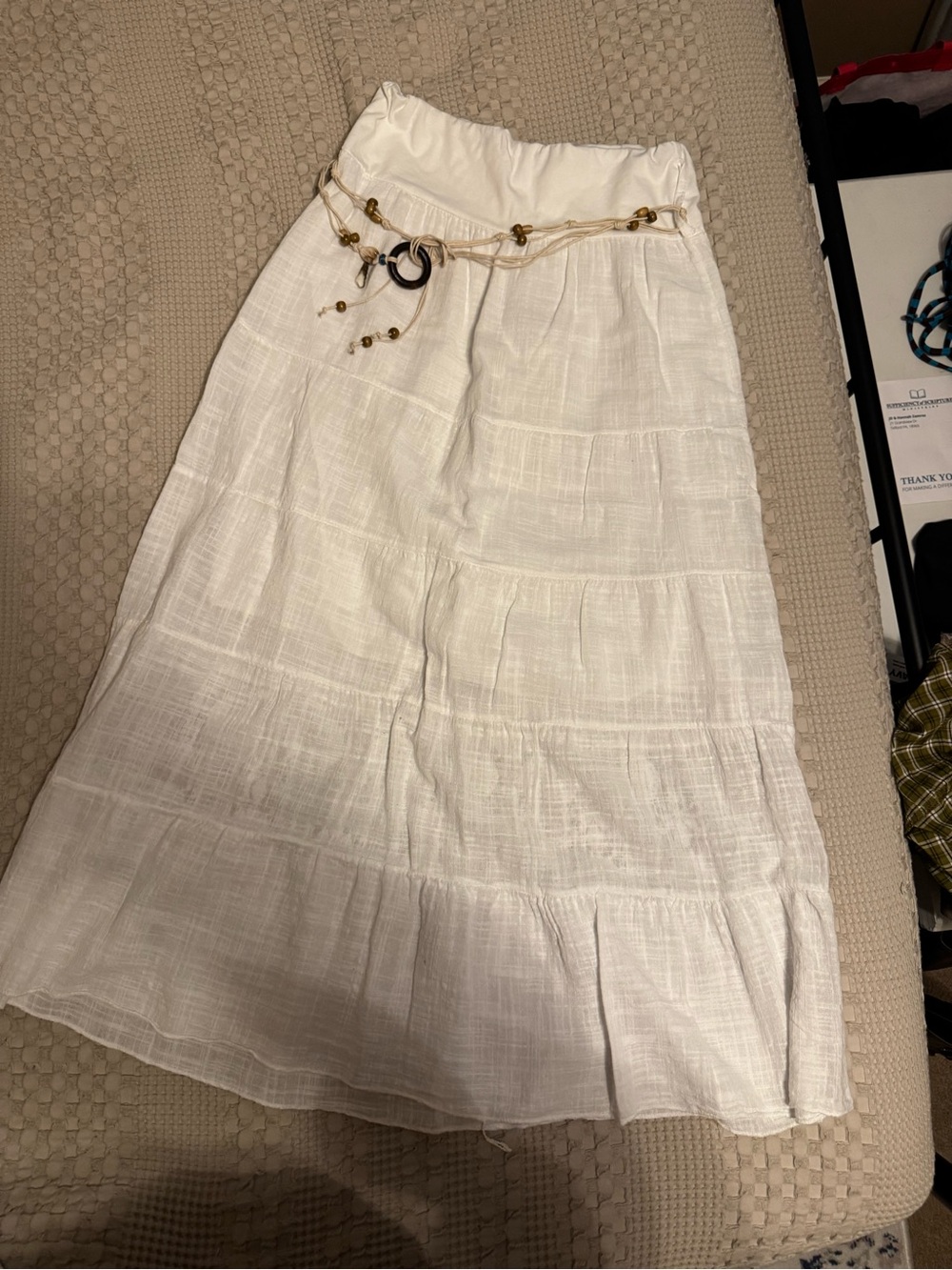 White Tiered Linen-Blend Maxi Skirt